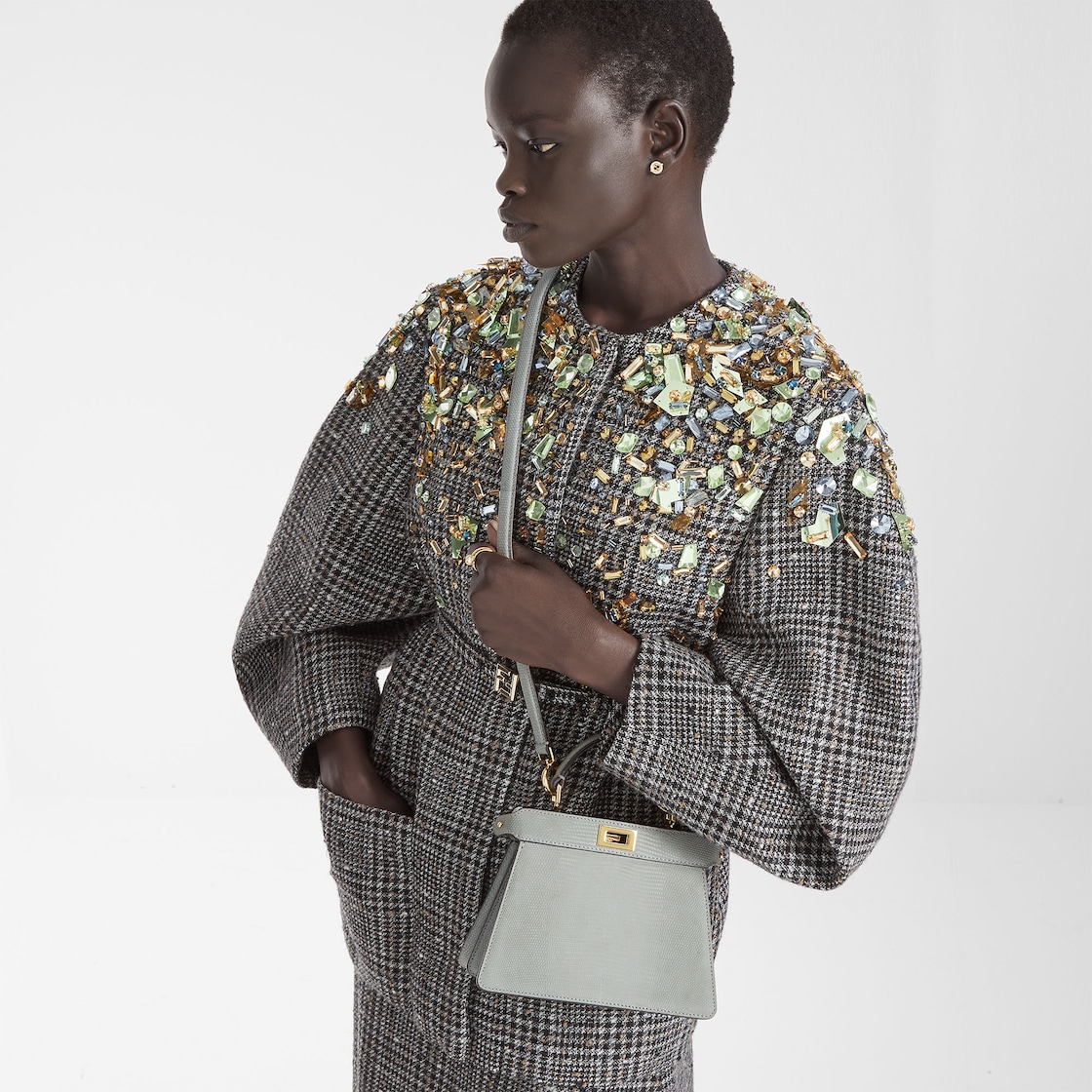 FENDI Peekaboo ISeeU Petite Matcha green nubuck lizard bag - Image 4